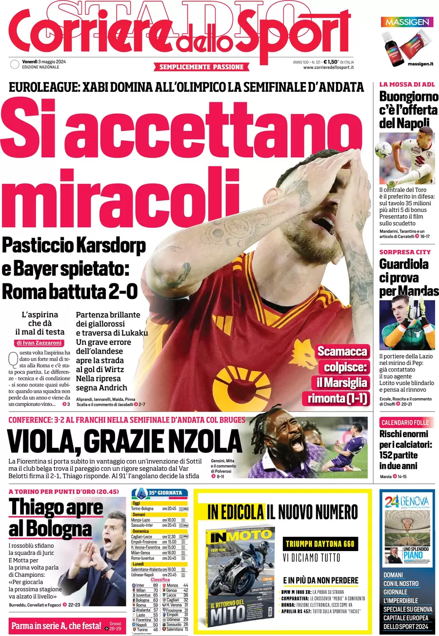 anteprima della prima pagina di corriere-dello-sport del 03/05/2024