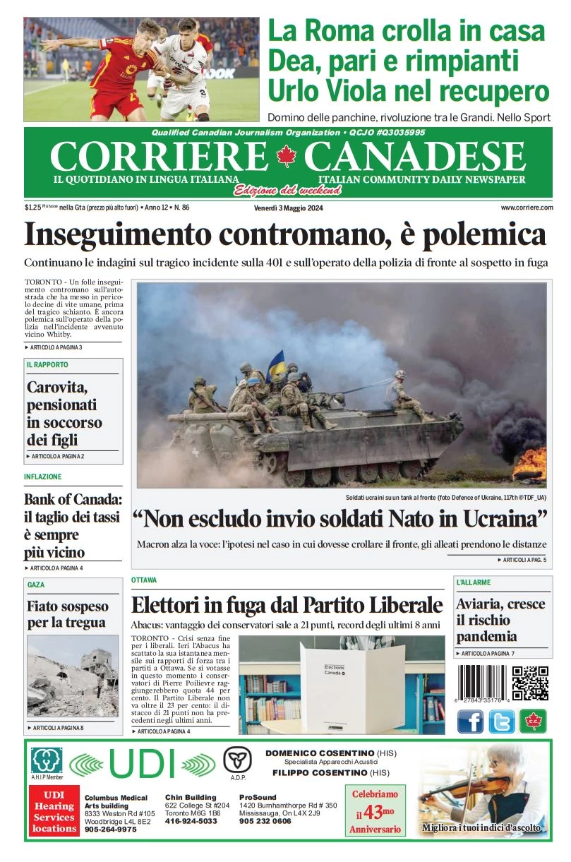 anteprima della prima pagina di corriere-canadese del 03/05/2024