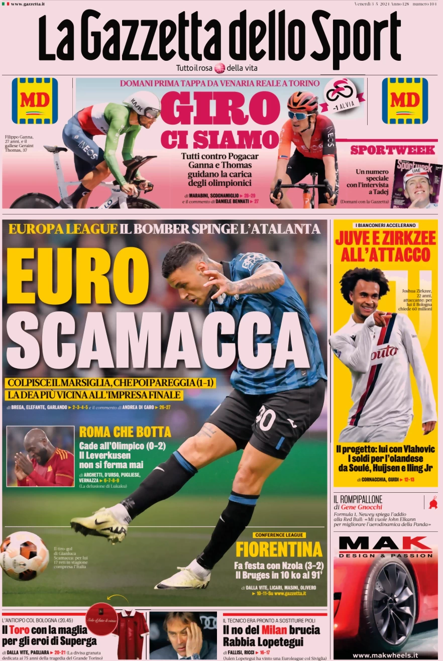 anteprima della prima pagina di la-gazzetta-dello-sport del 03/05/2024