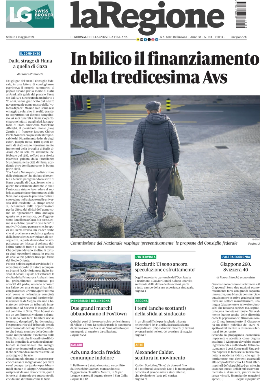 anteprima della prima pagina di la-regione del 04/05/2024