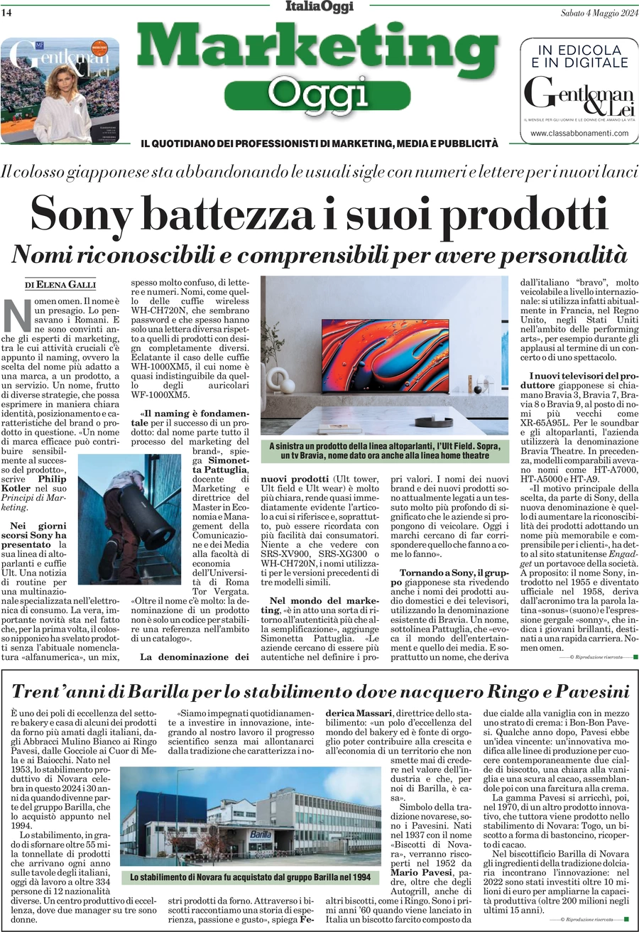 anteprima della prima pagina di marketing-oggi del 04/05/2024