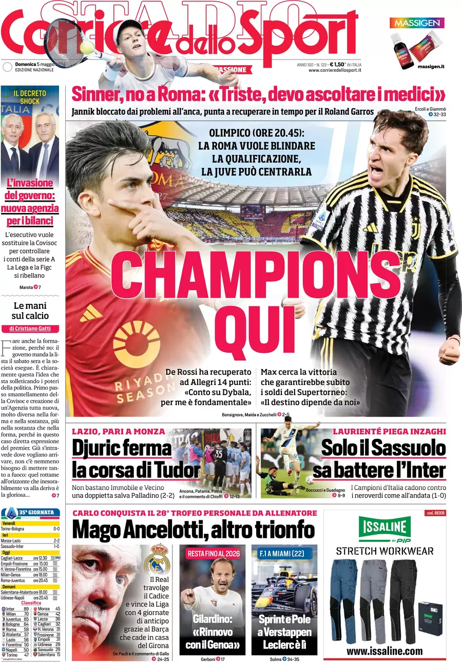 anteprima della prima pagina di corriere-dello-sport del 05/05/2024