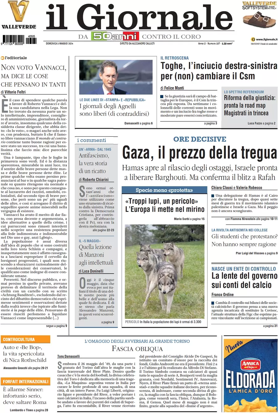 anteprima della prima pagina di il-giornale del 05/05/2024