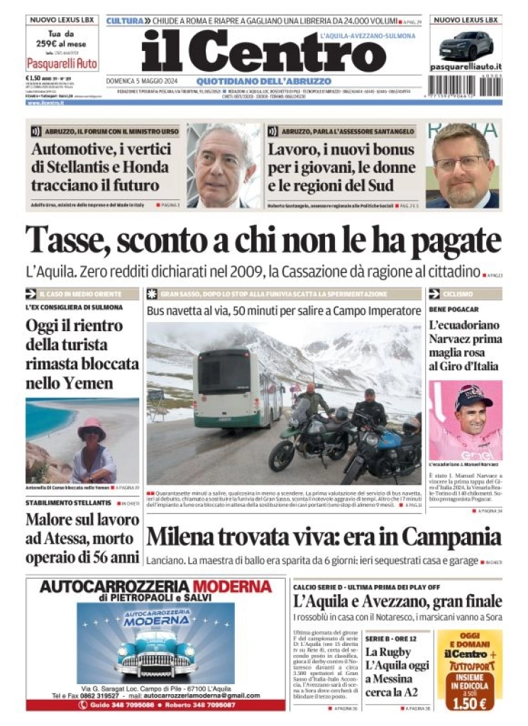 anteprima della prima pagina di il-centro-laquila del 05/05/2024