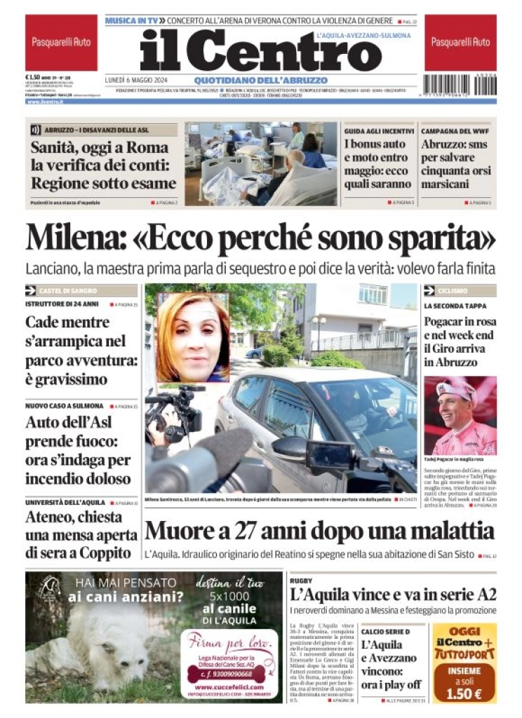 anteprima della prima pagina di Il Centro (L'Aquila)