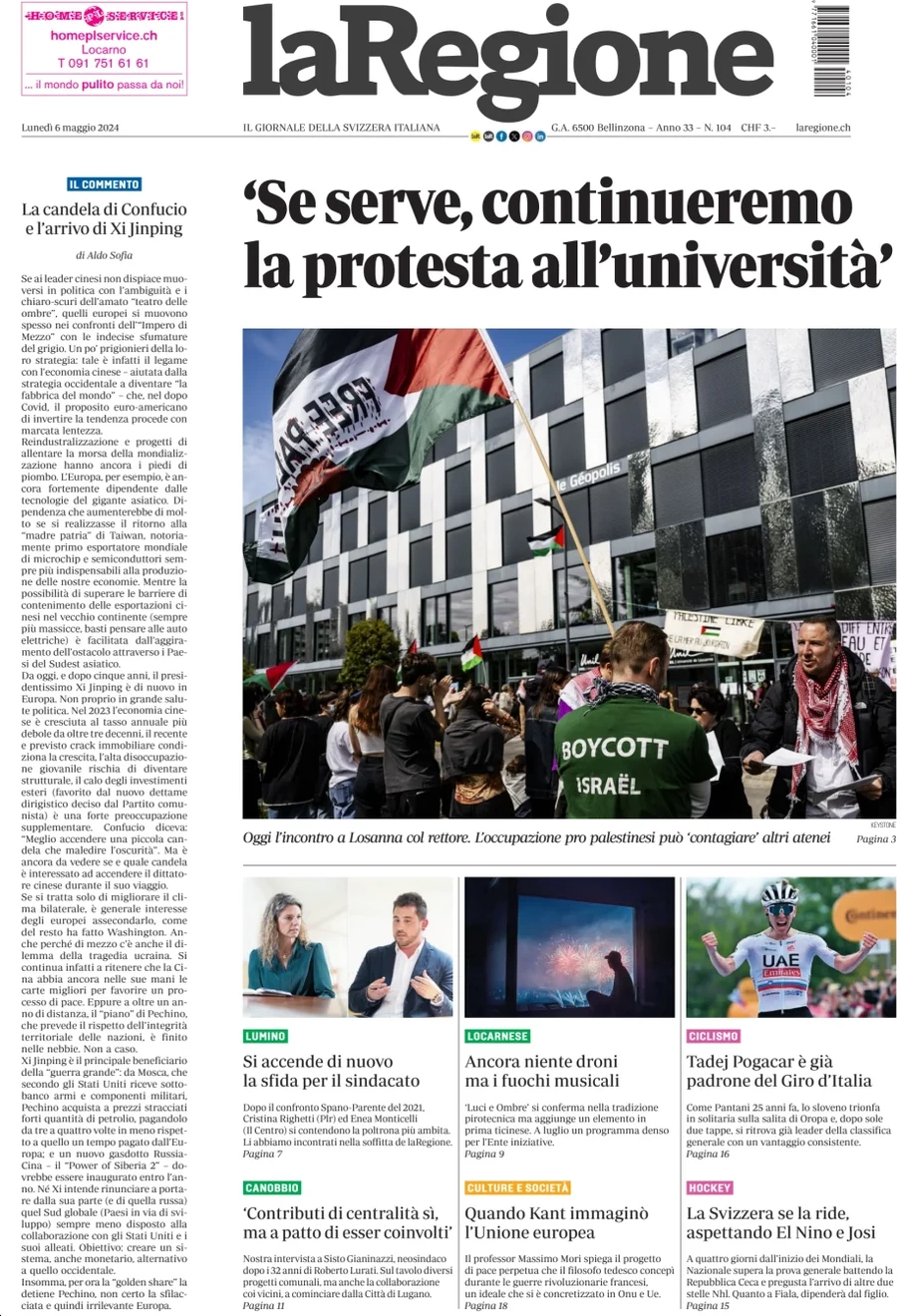 anteprima della prima pagina di La Regione