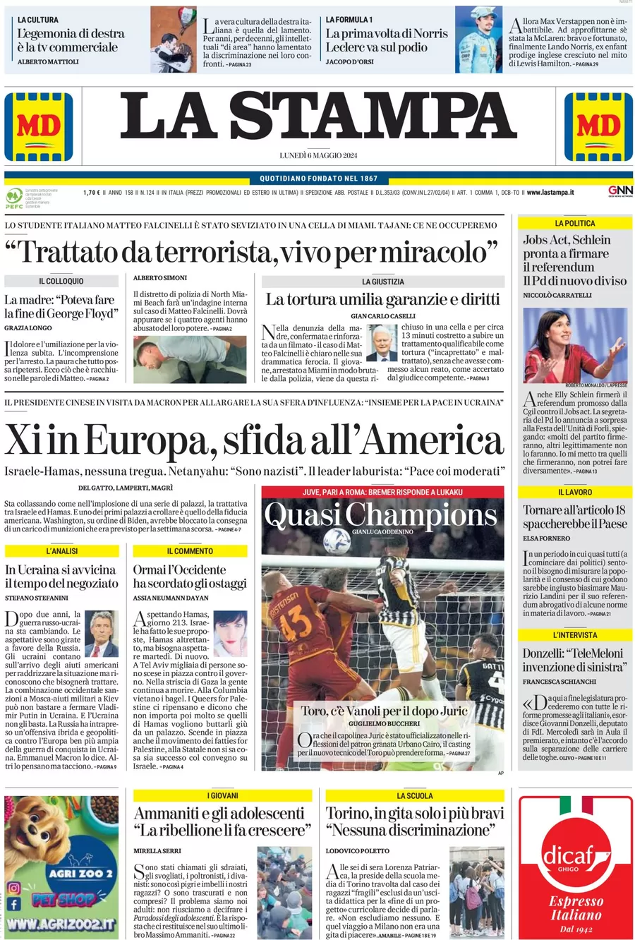 anteprima della prima pagina di la-stampa del 06/05/2024