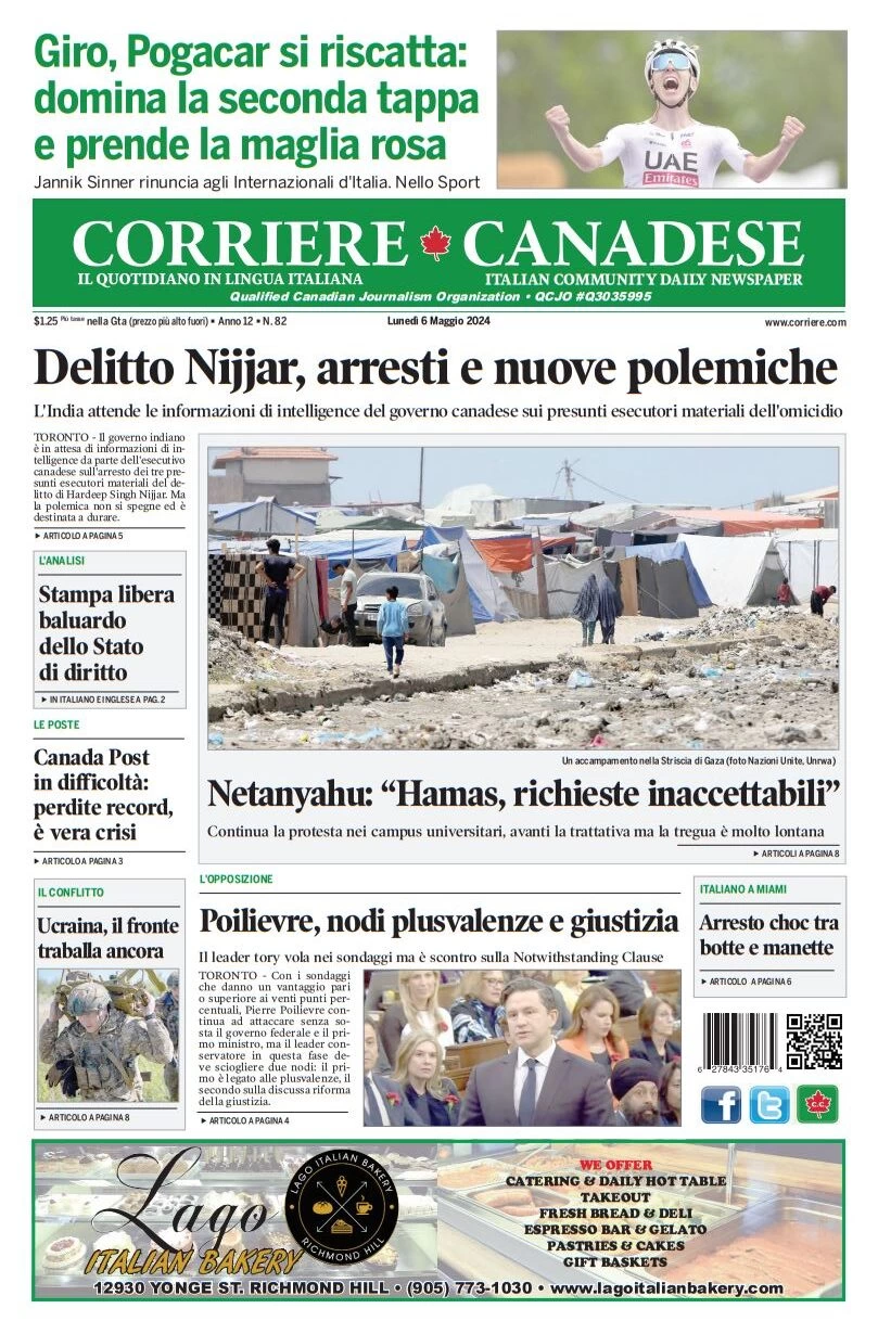 anteprima della prima pagina di corriere-canadese del 06/05/2024