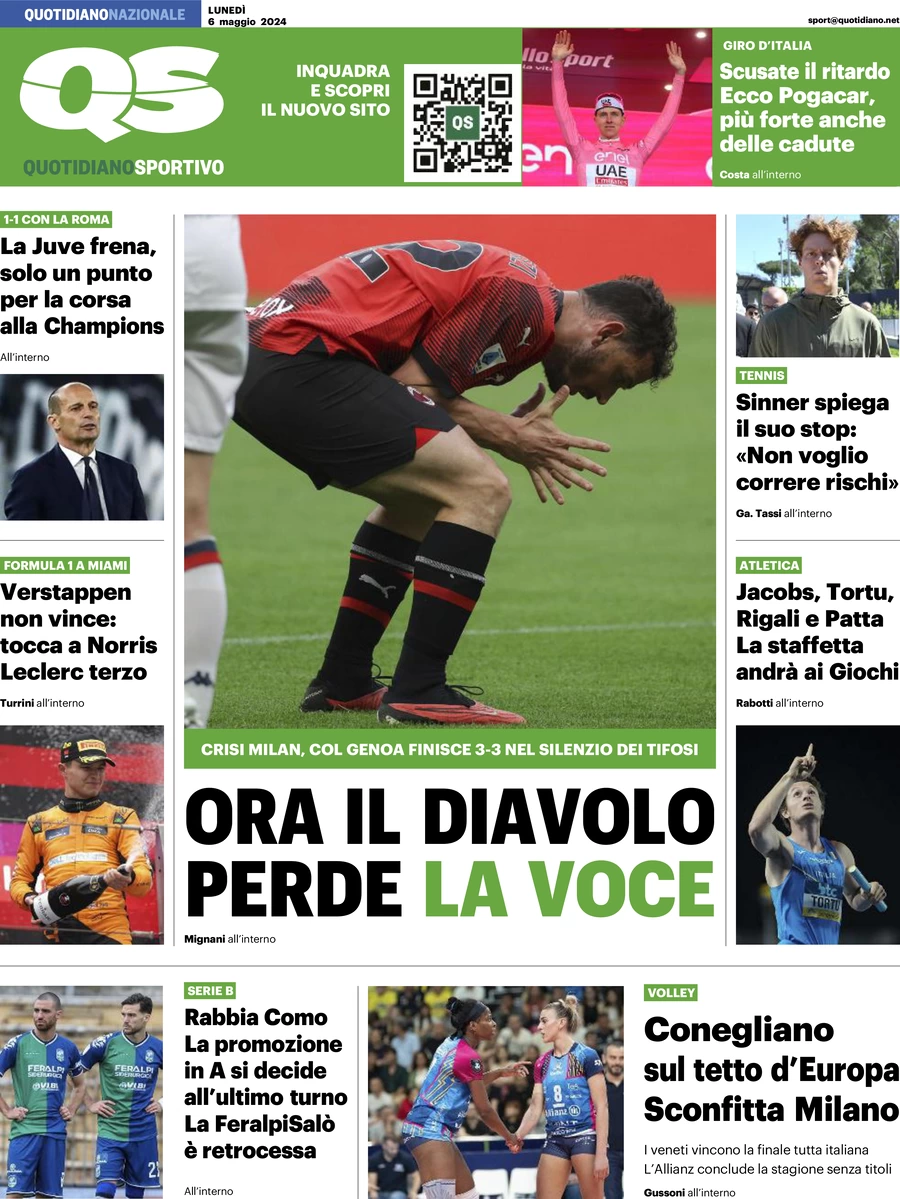anteprima della prima pagina di QS Quotidiano Sportivo