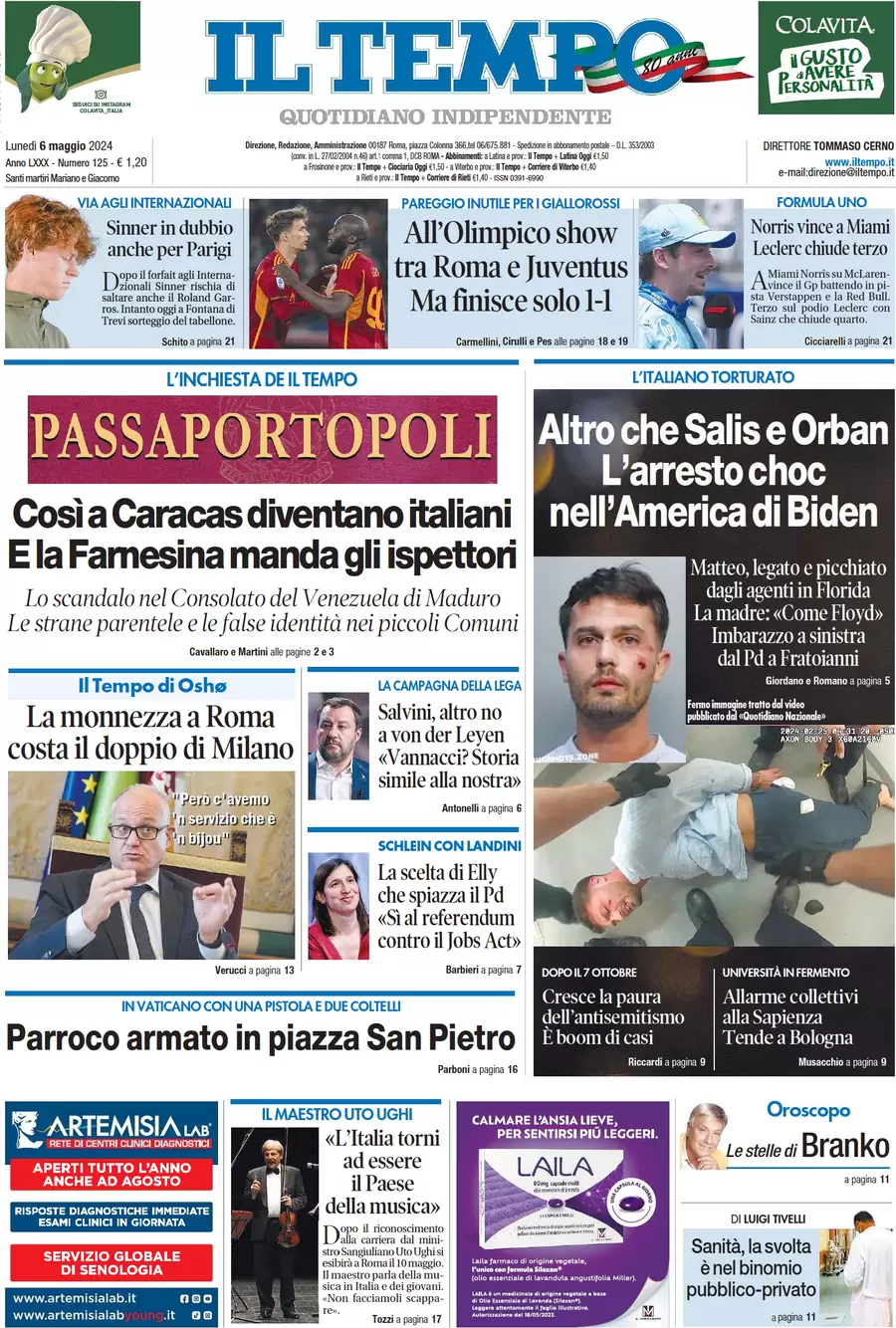 anteprima della prima pagina di Il Tempo