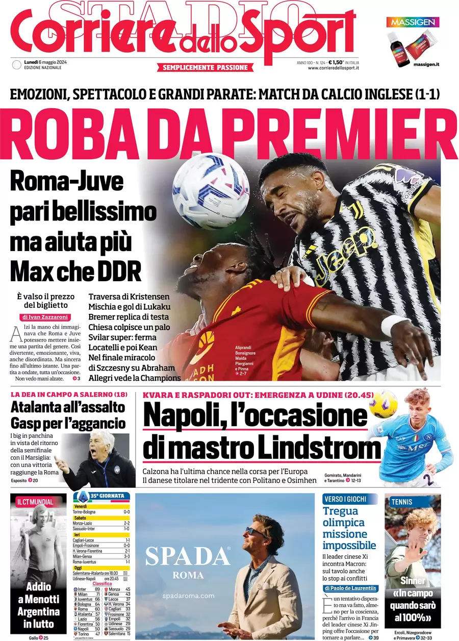 anteprima della prima pagina di Corriere dello Sport