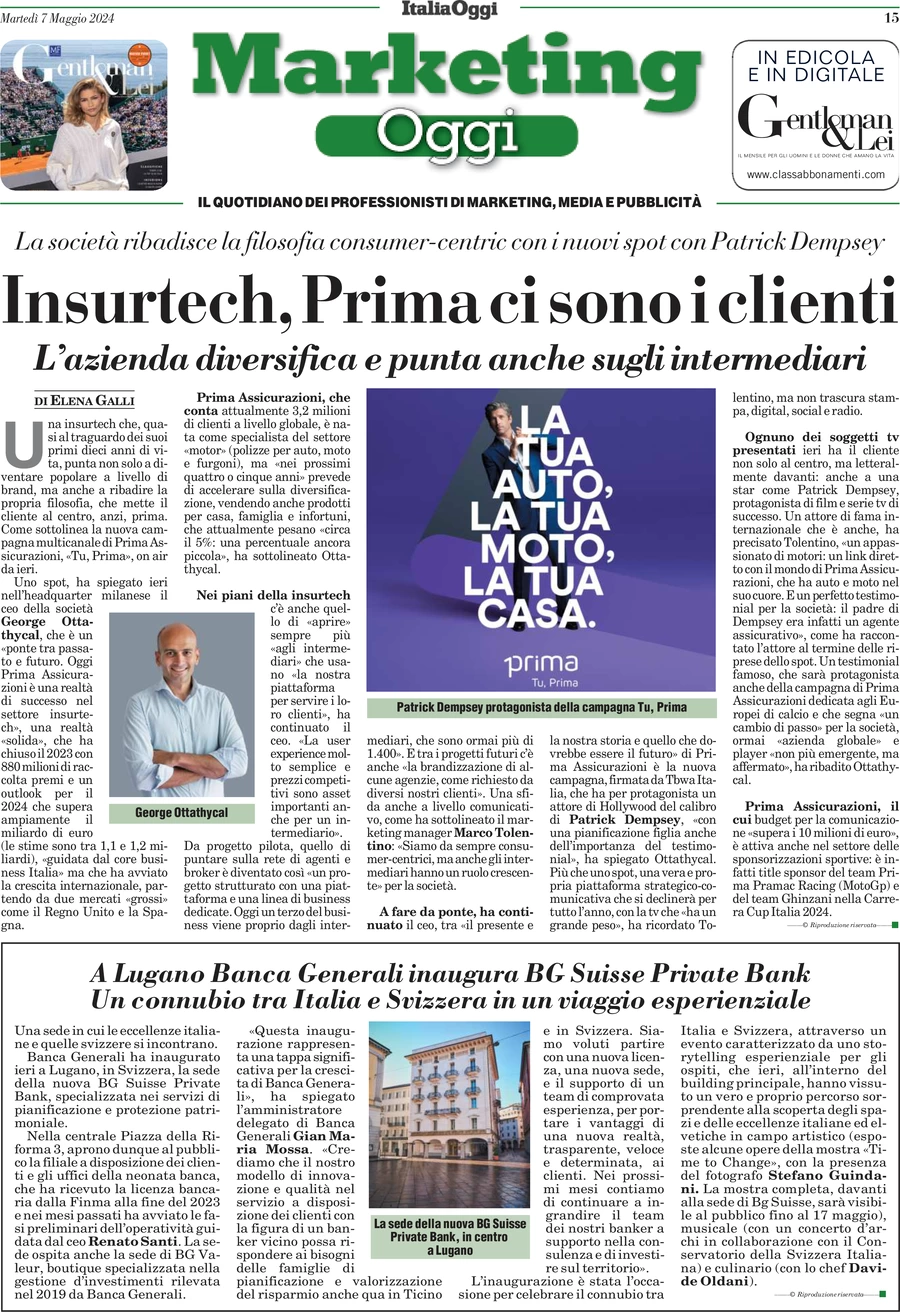 anteprima della prima pagina di marketing-oggi del 07/05/2024