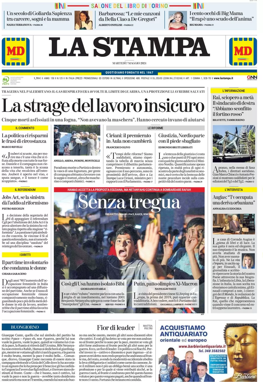 anteprima della prima pagina di la-stampa del 07/05/2024