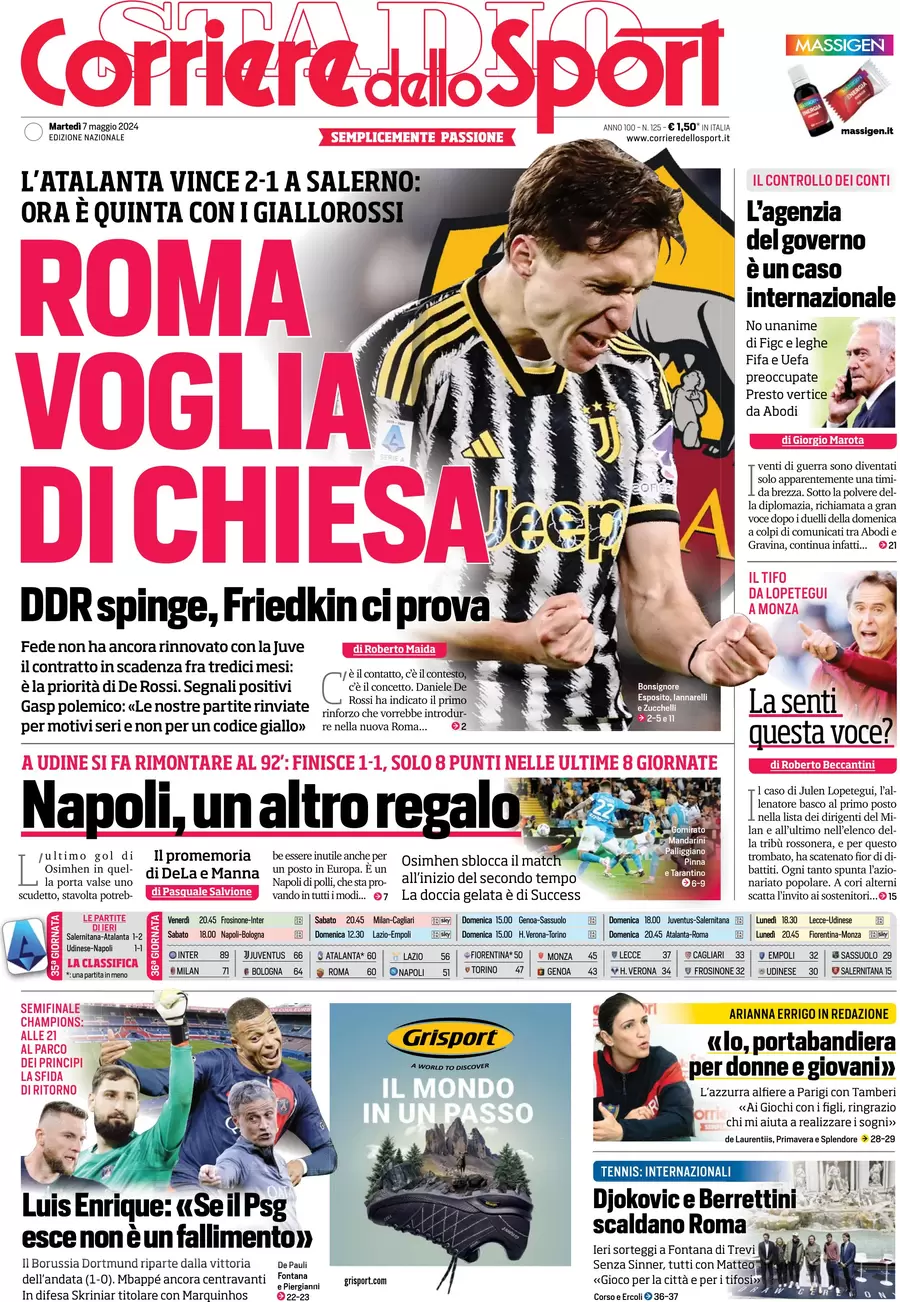 anteprima della prima pagina di corriere-dello-sport del 07/05/2024