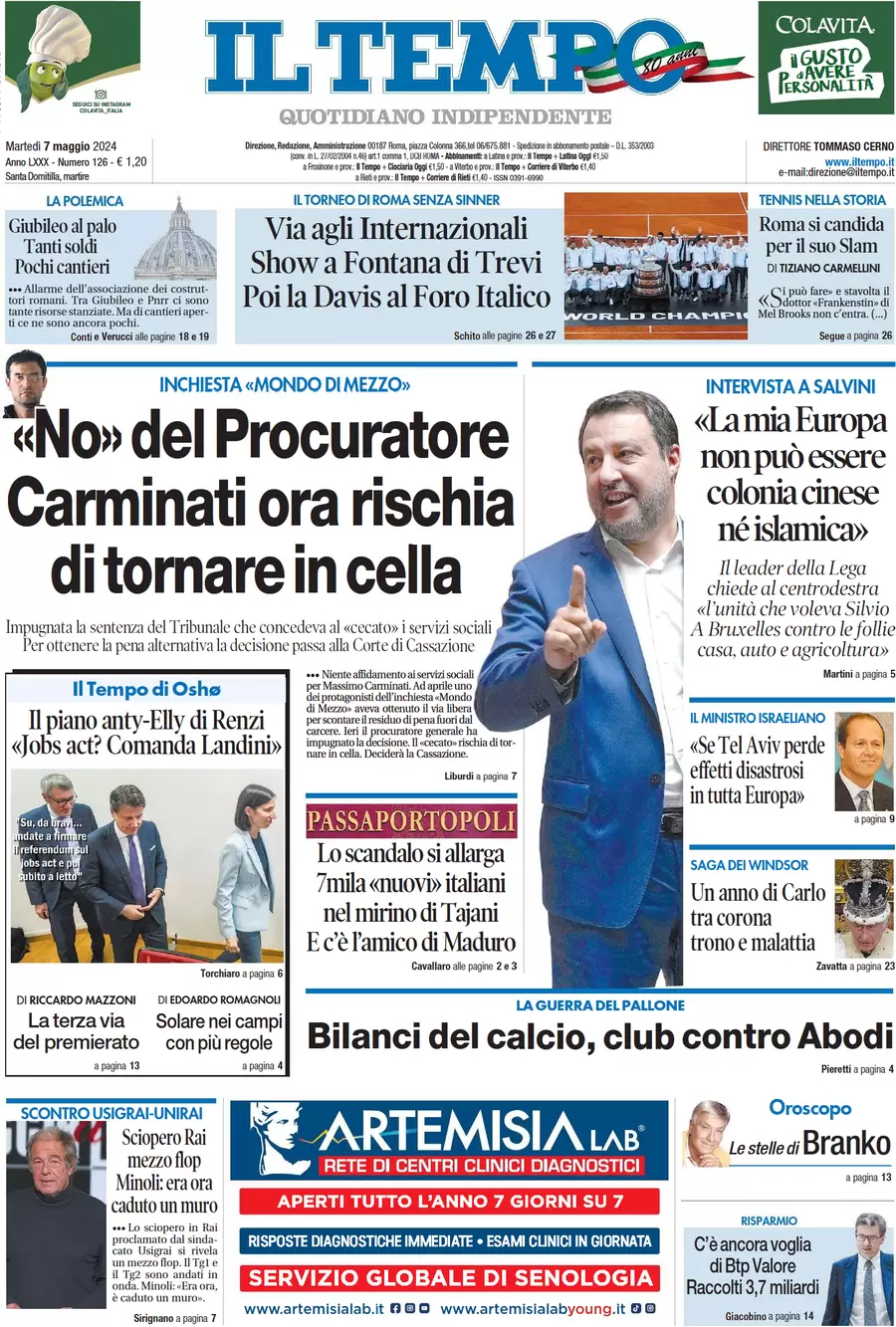 anteprima della prima pagina di il-tempo del 07/05/2024