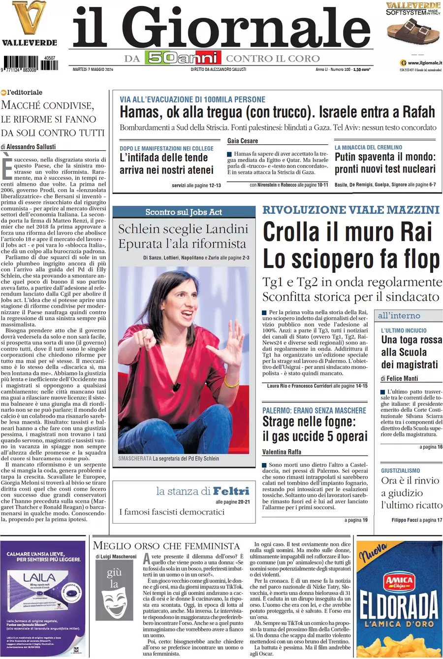 anteprima della prima pagina di il-giornale del 07/05/2024