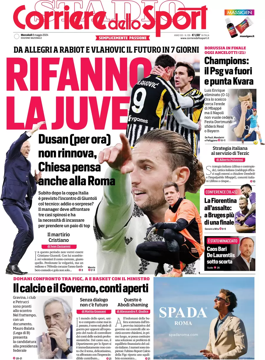 anteprima della prima pagina di corriere-dello-sport del 08/05/2024