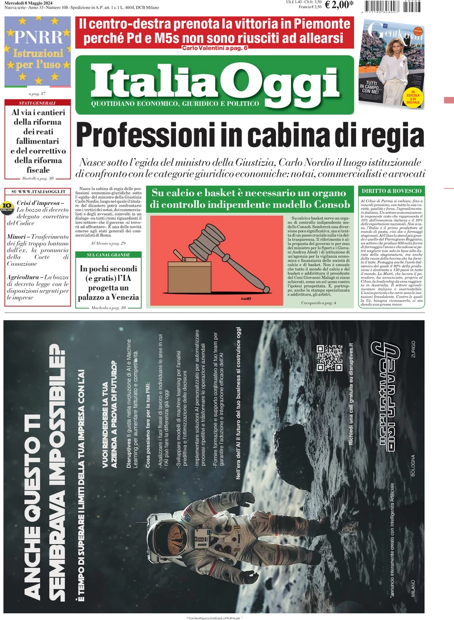 anteprima della prima pagina di italiaoggi del 08/05/2024