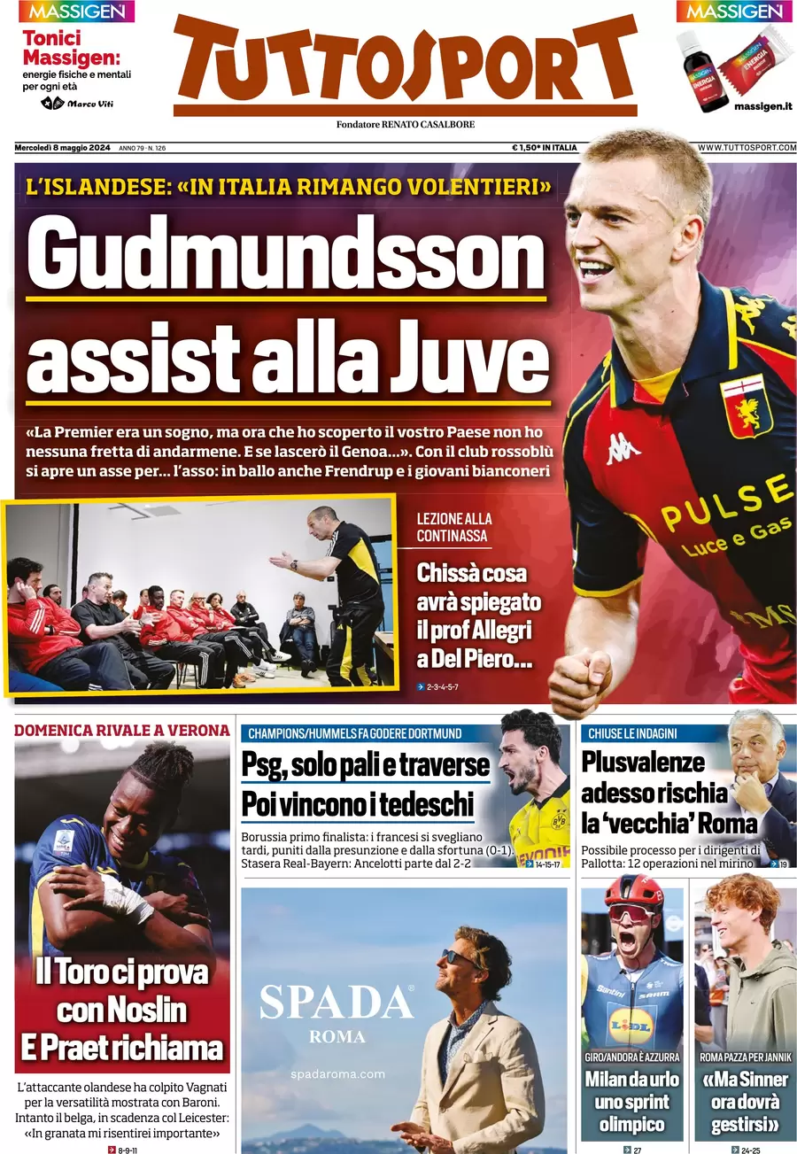 anteprima della prima pagina di tuttosport del 08/05/2024