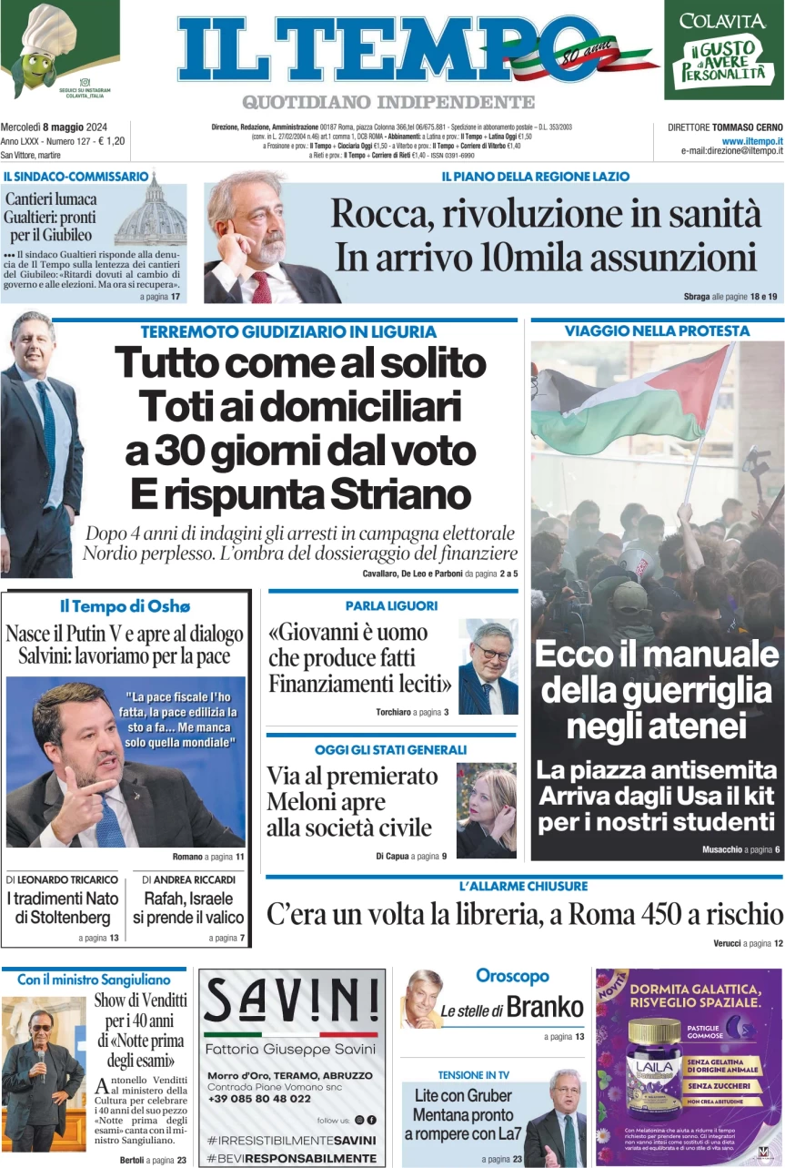 anteprima della prima pagina di il-tempo del 08/05/2024