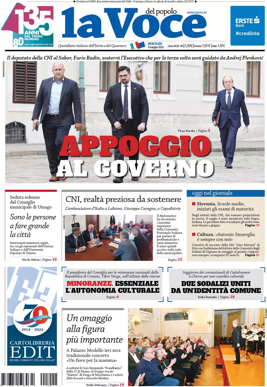 anteprima della prima pagina di la-voce-del-popolo del 08/05/2024