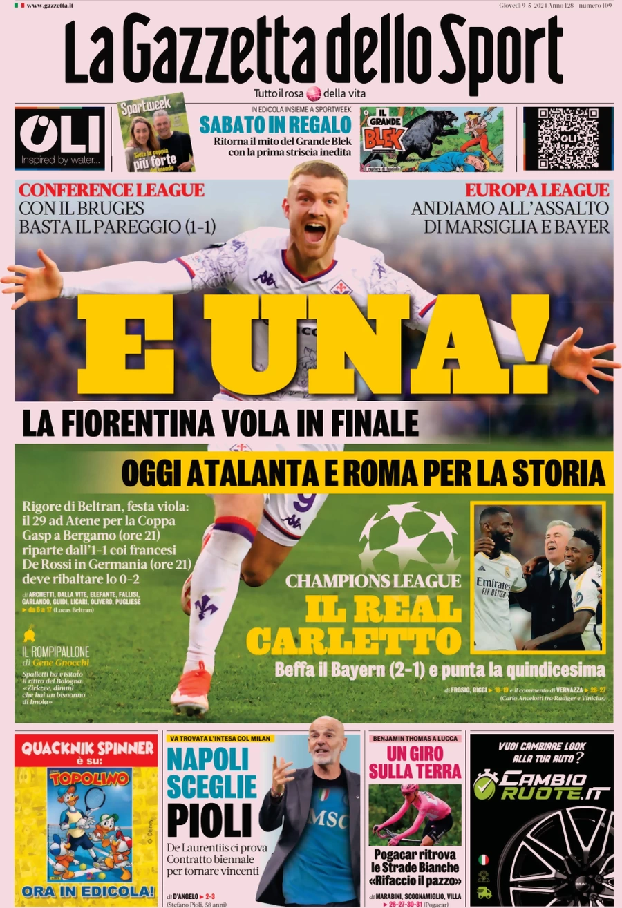 anteprima della prima pagina di la-gazzetta-dello-sport del 09/05/2024