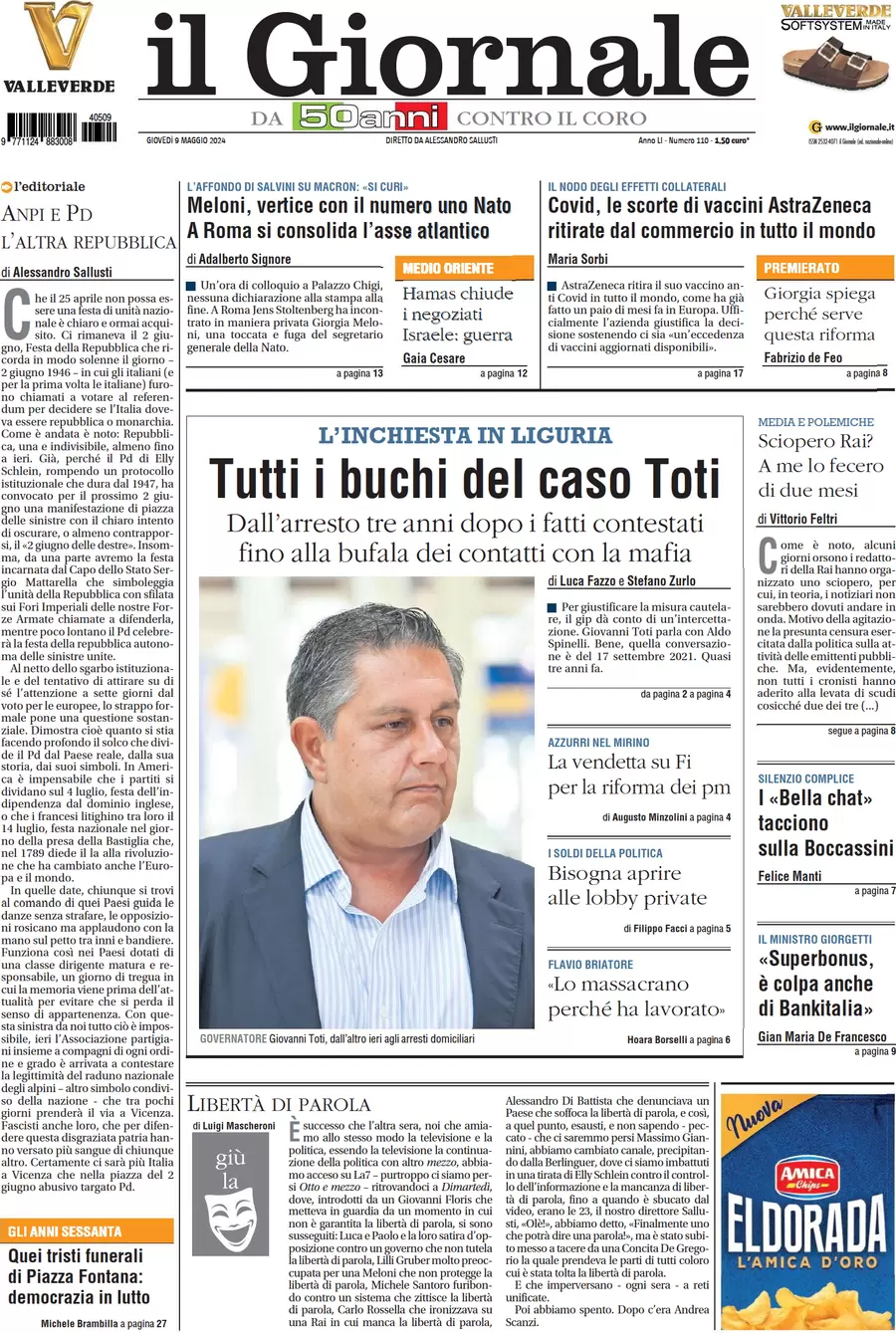 anteprima della prima pagina di il-giornale del 09/05/2024