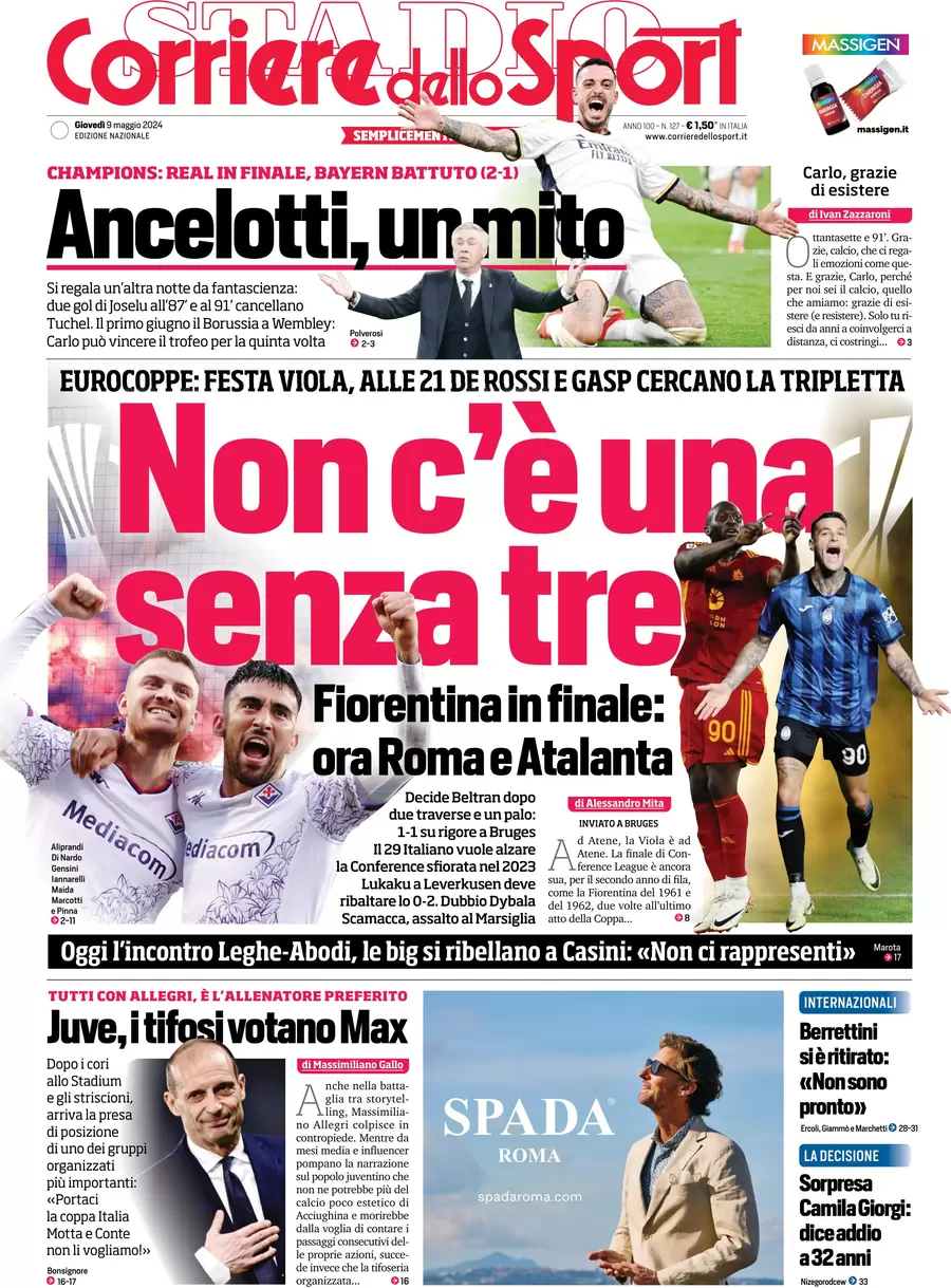 anteprima della prima pagina di corriere-dello-sport del 09/05/2024