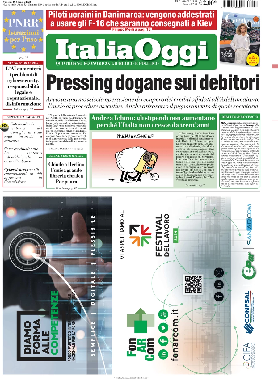 anteprima della prima pagina di italiaoggi del 10/05/2024