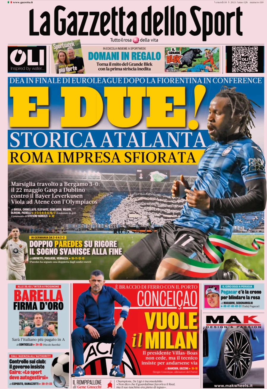 anteprima della prima pagina di la-gazzetta-dello-sport del 10/05/2024