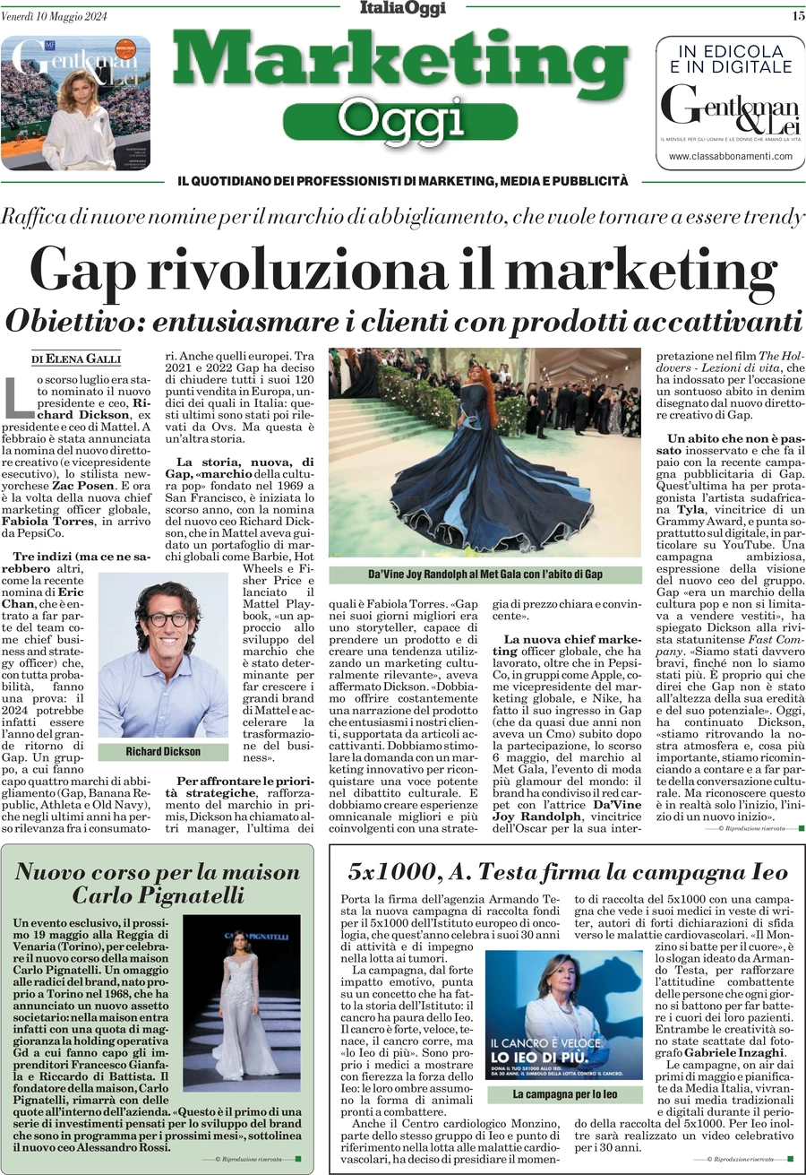 anteprima della prima pagina di marketing-oggi del 10/05/2024