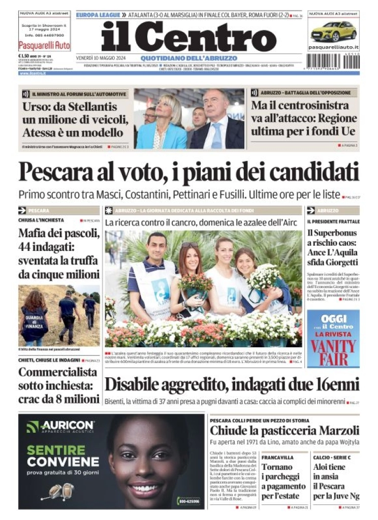 anteprima della prima pagina di il-centro-pescara del 10/05/2024