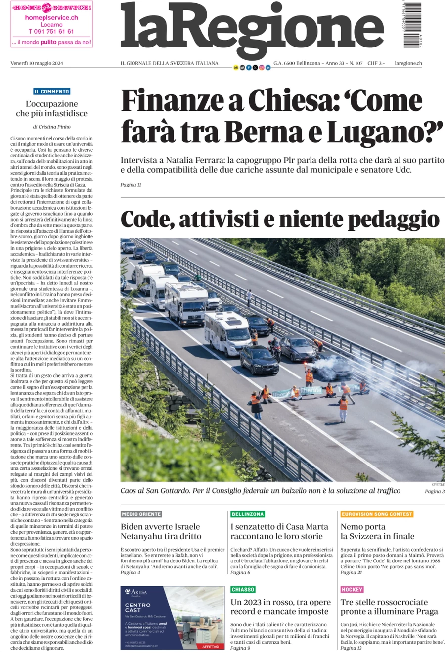 anteprima della prima pagina di la-regione del 10/05/2024