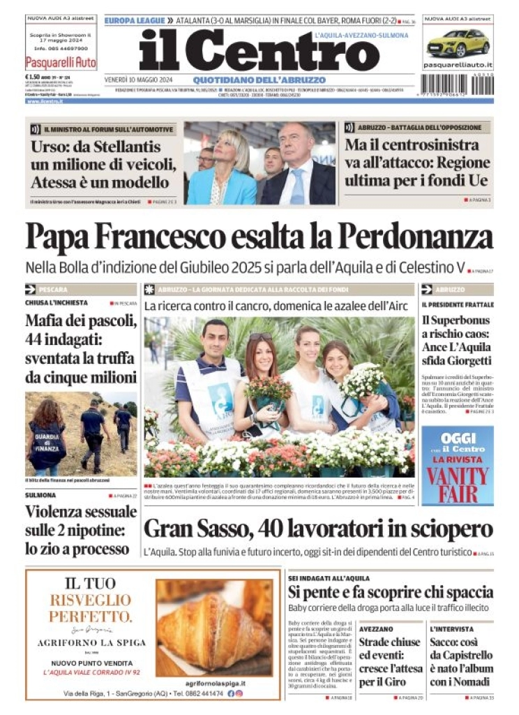 anteprima della prima pagina di il-centro-laquila del 10/05/2024