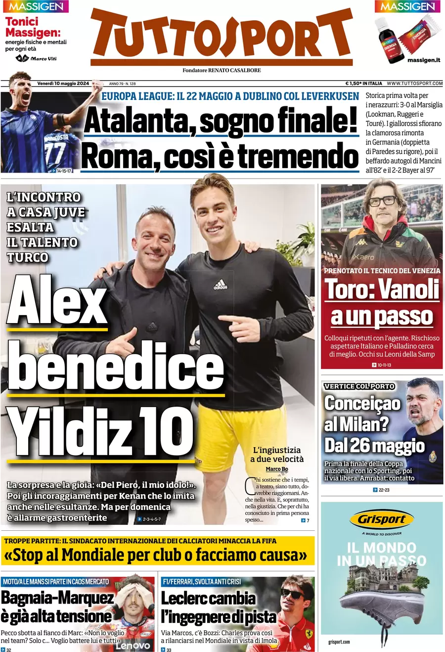 anteprima della prima pagina di tuttosport del 10/05/2024