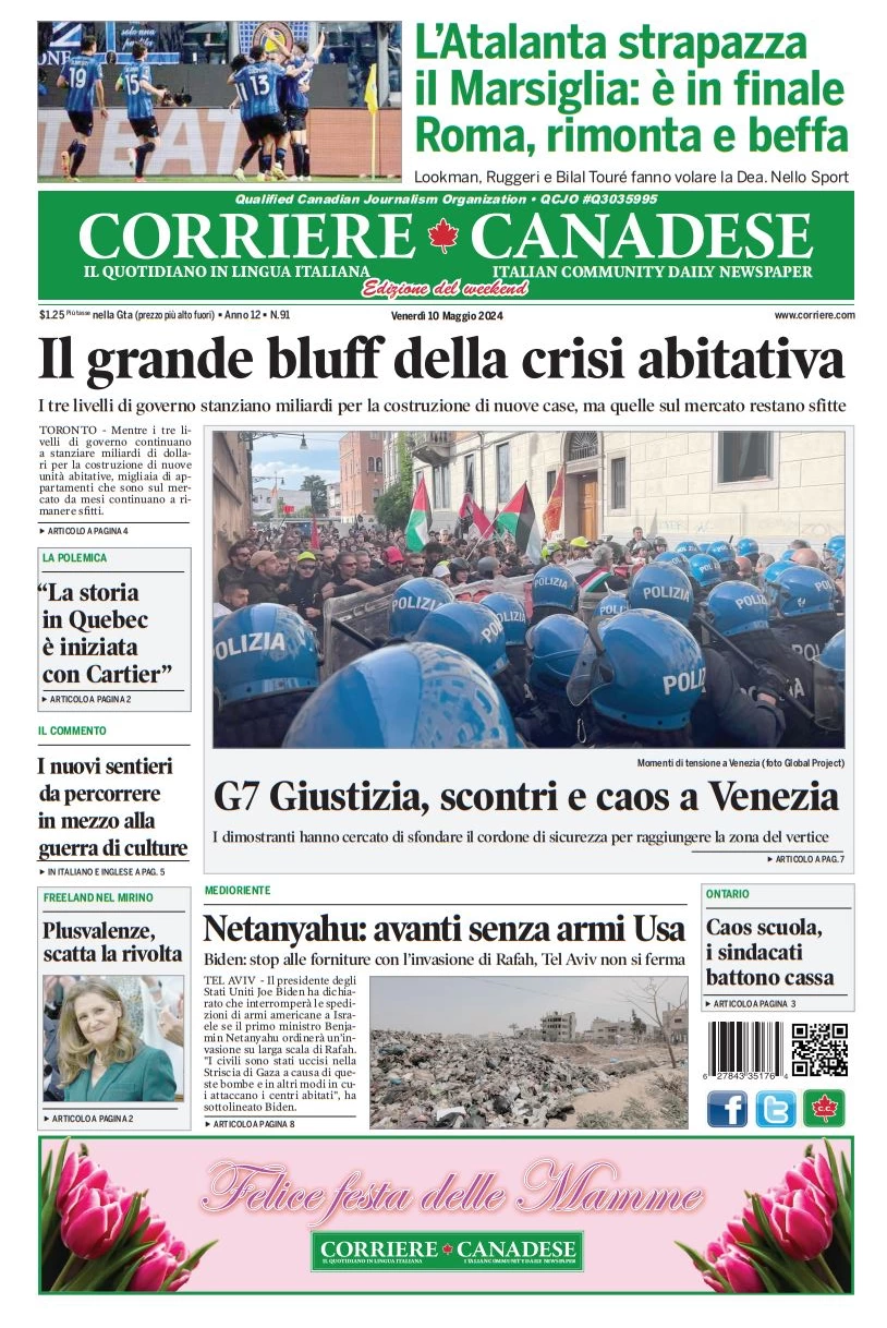 anteprima della prima pagina di corriere-canadese del 10/05/2024