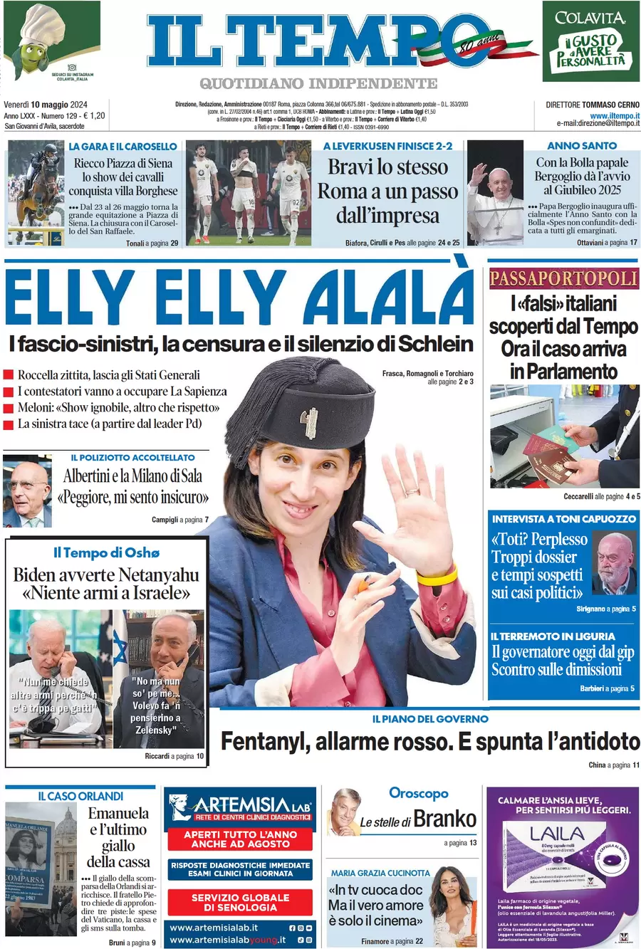 anteprima della prima pagina di il-tempo del 10/05/2024