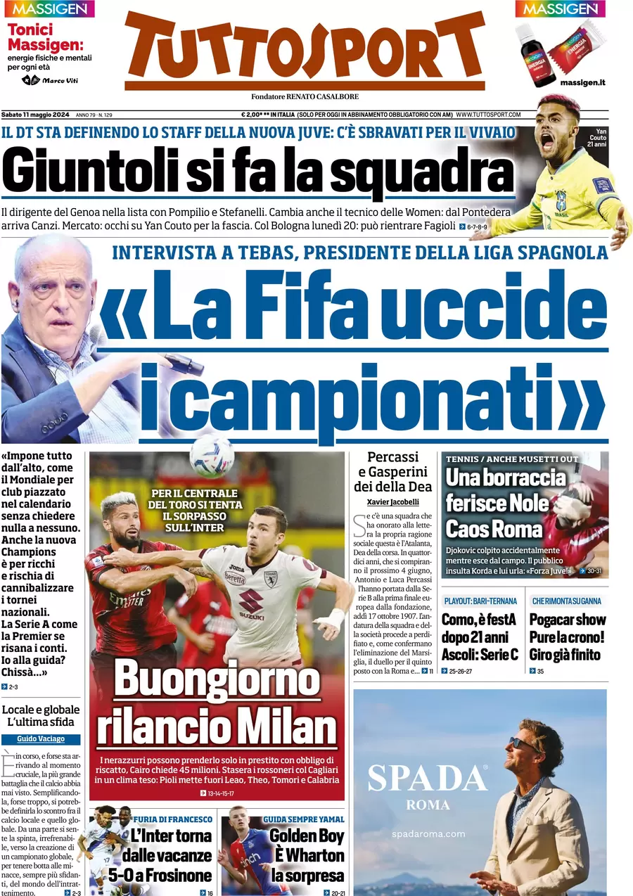 anteprima della prima pagina di tuttosport del 11/05/2024