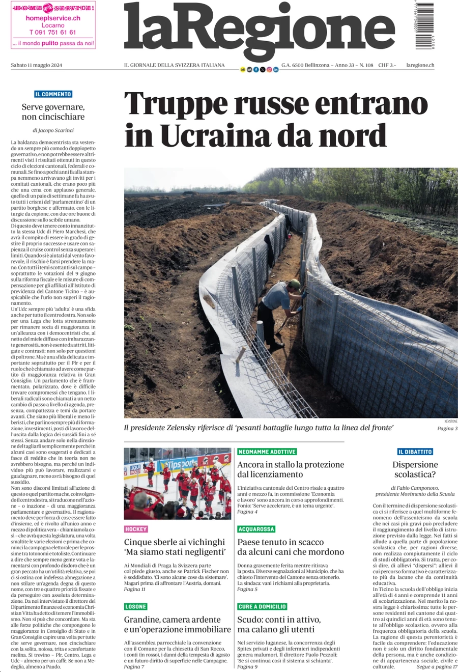 anteprima della prima pagina di la-regione del 11/05/2024