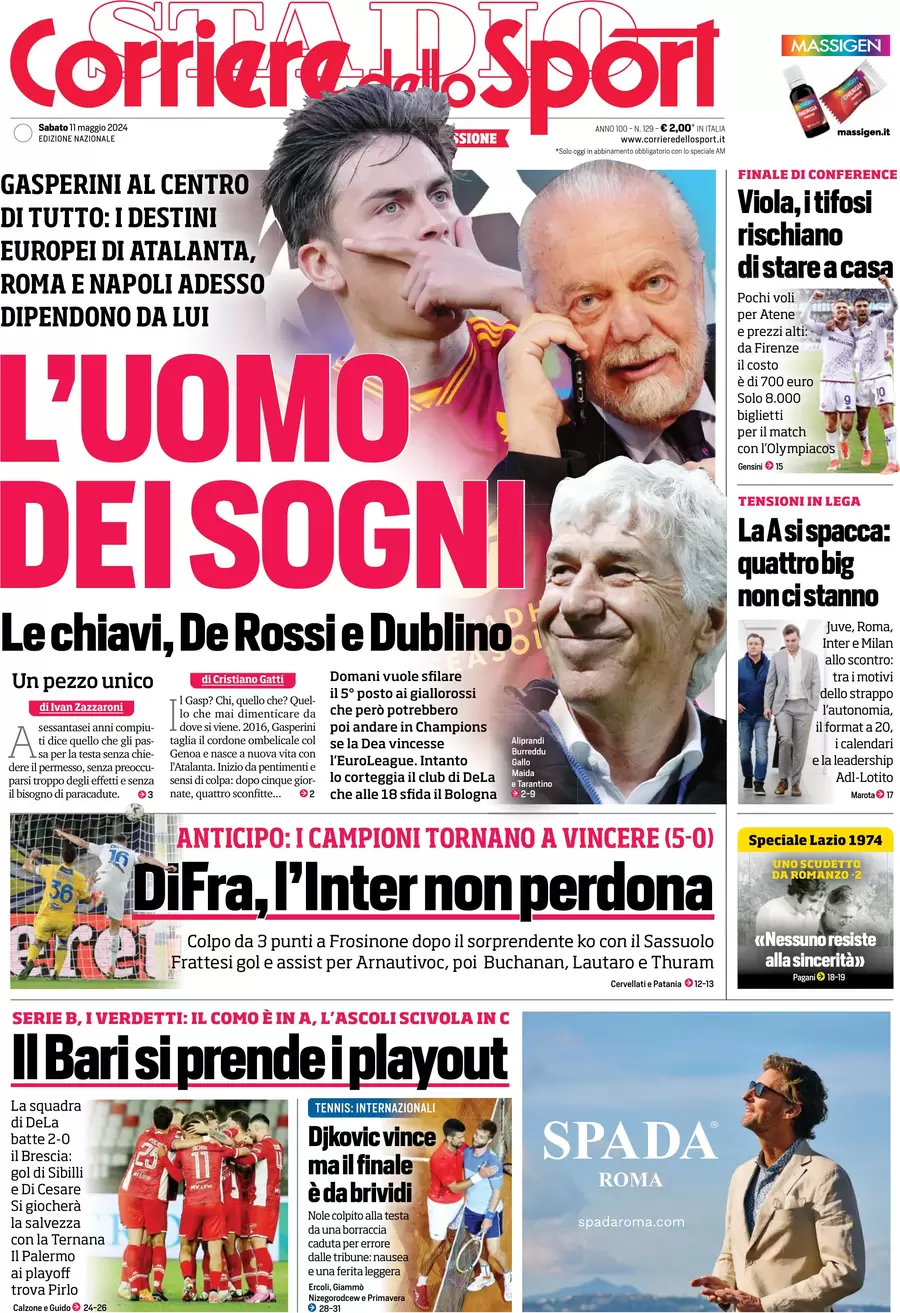 anteprima della prima pagina di corriere-dello-sport del 11/05/2024