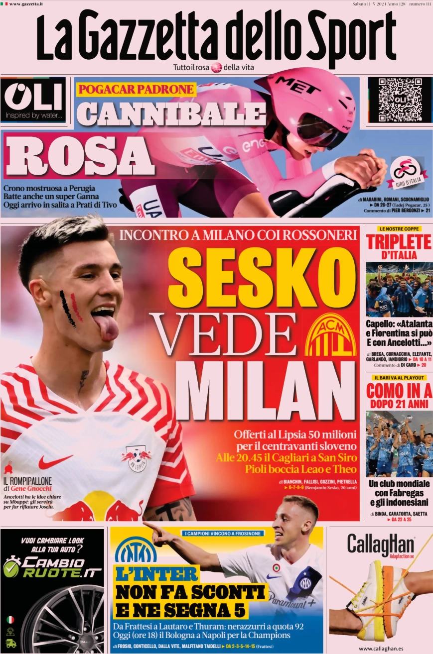 anteprima della prima pagina di la-gazzetta-dello-sport del 11/05/2024