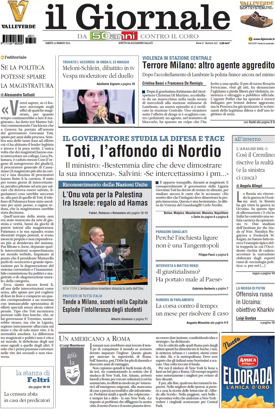 anteprima della prima pagina di il-giornale del 11/05/2024