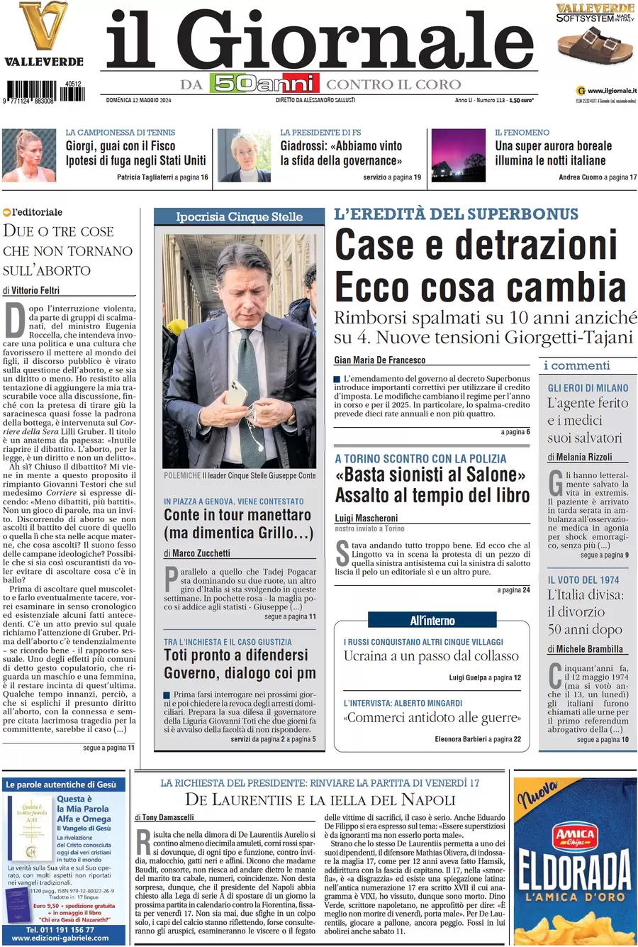 anteprima della prima pagina di il-giornale del 12/05/2024