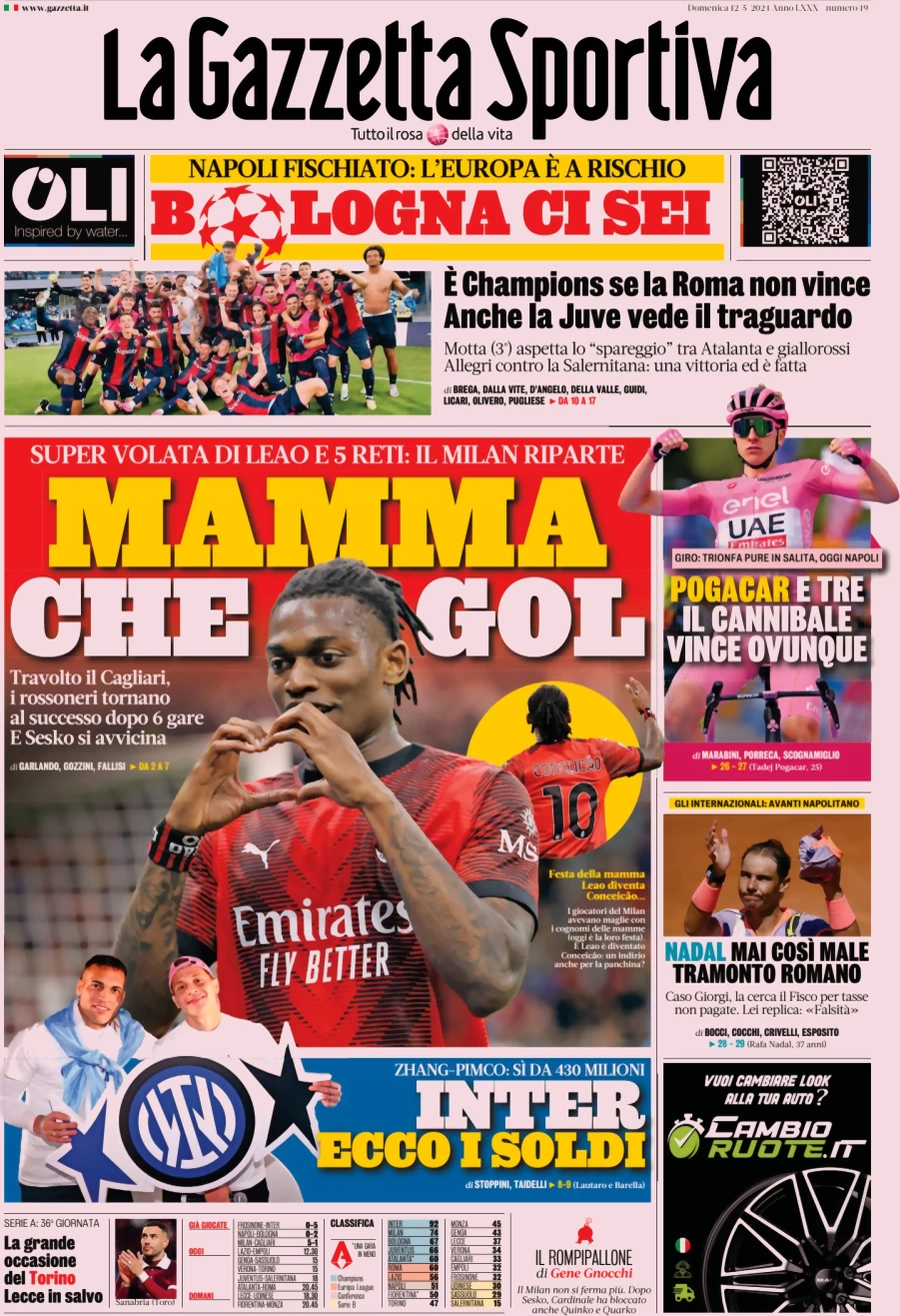 anteprima della prima pagina di la-gazzetta-dello-sport del 12/05/2024