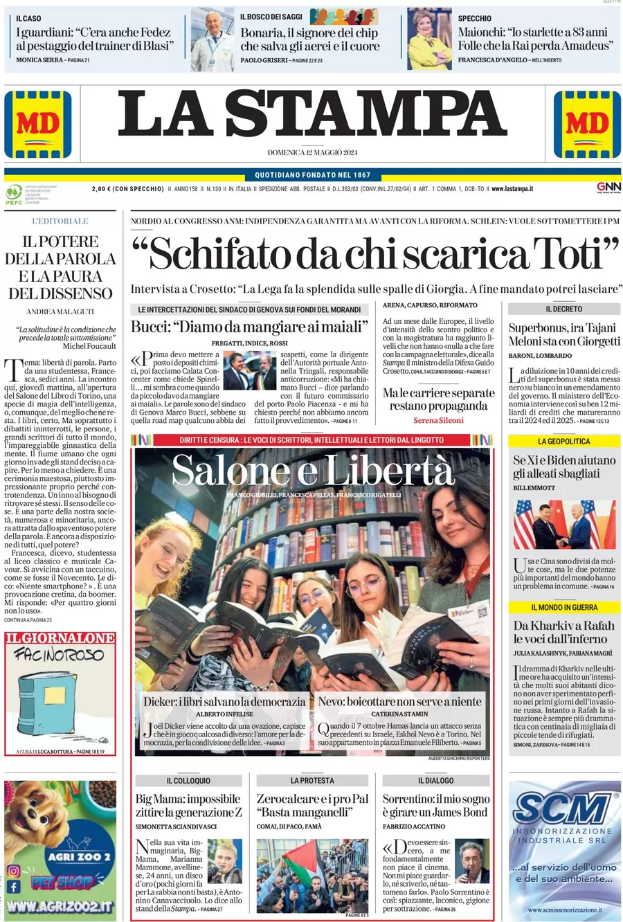 anteprima della prima pagina di la-stampa del 12/05/2024