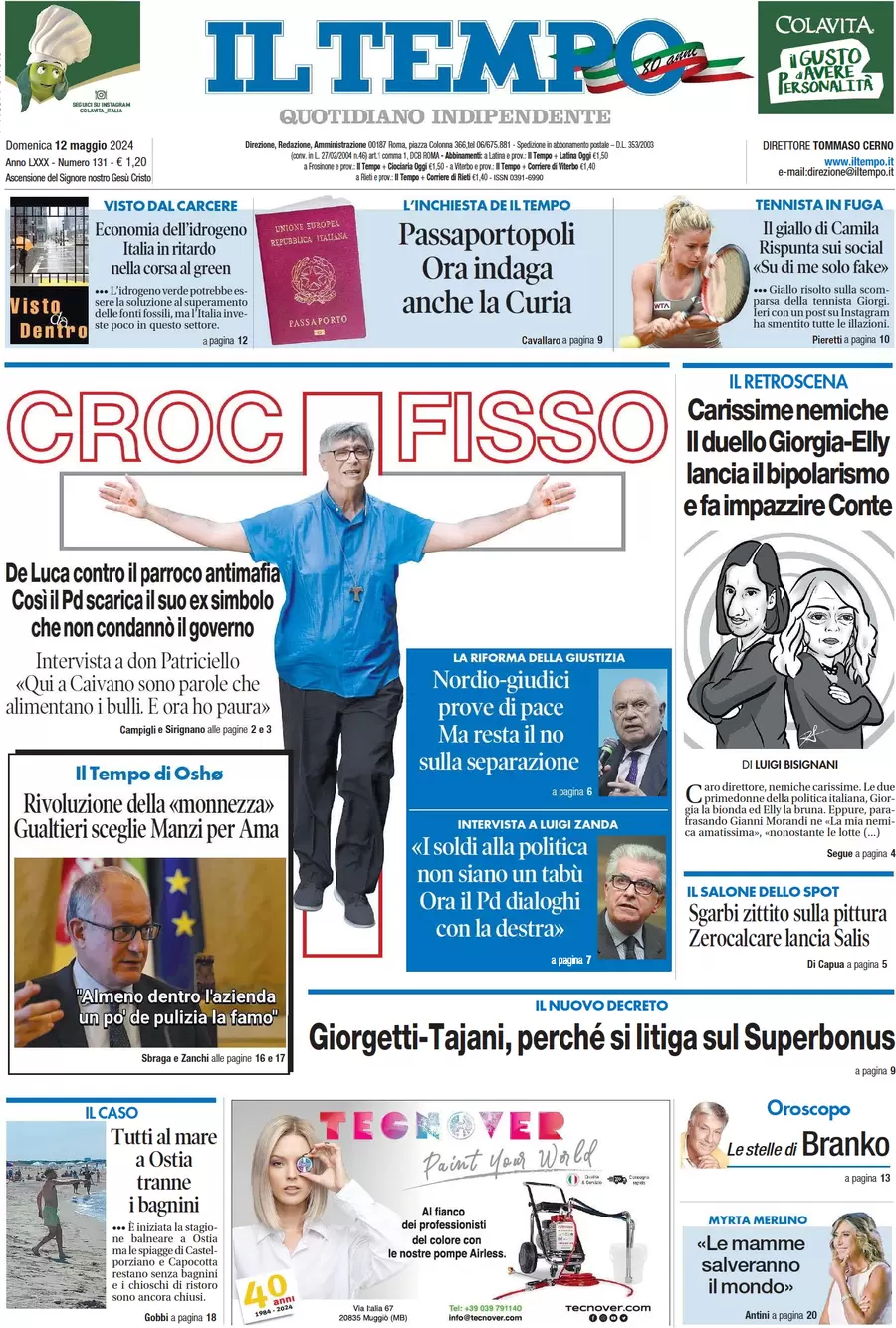 anteprima della prima pagina di il-tempo del 12/05/2024