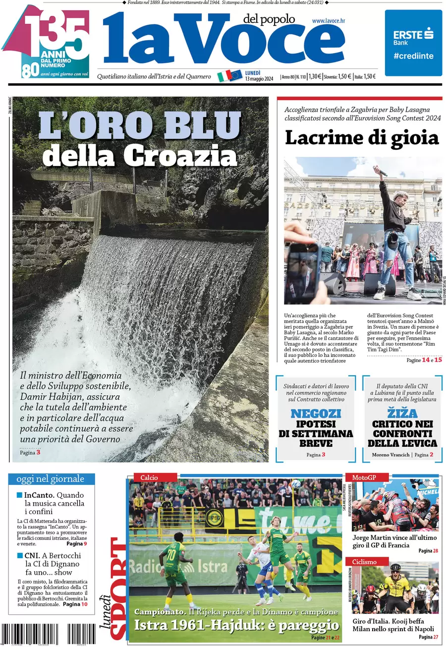 anteprima della prima pagina di la-voce-del-popolo del 13/05/2024
