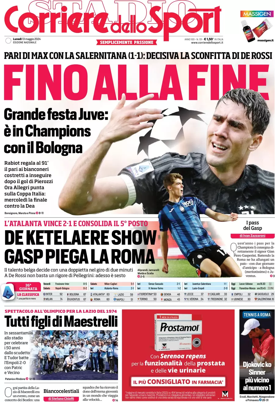 anteprima della prima pagina di corriere-dello-sport del 13/05/2024