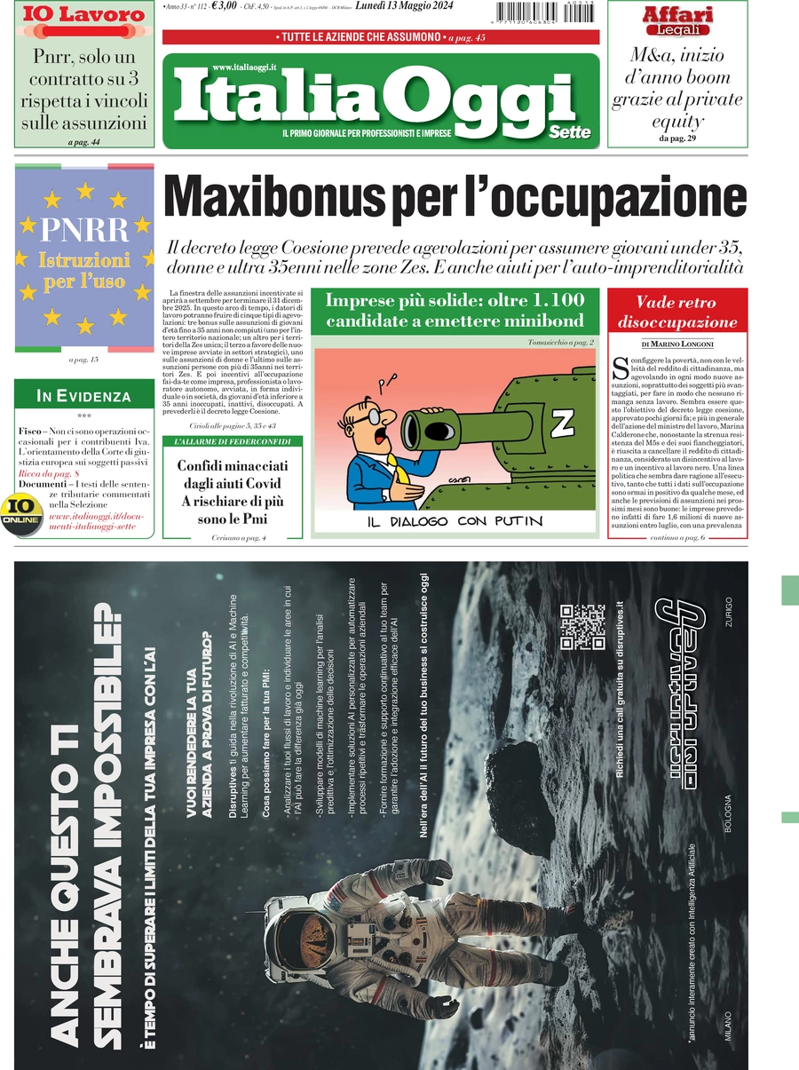 anteprima della prima pagina di italiaoggi del 13/05/2024