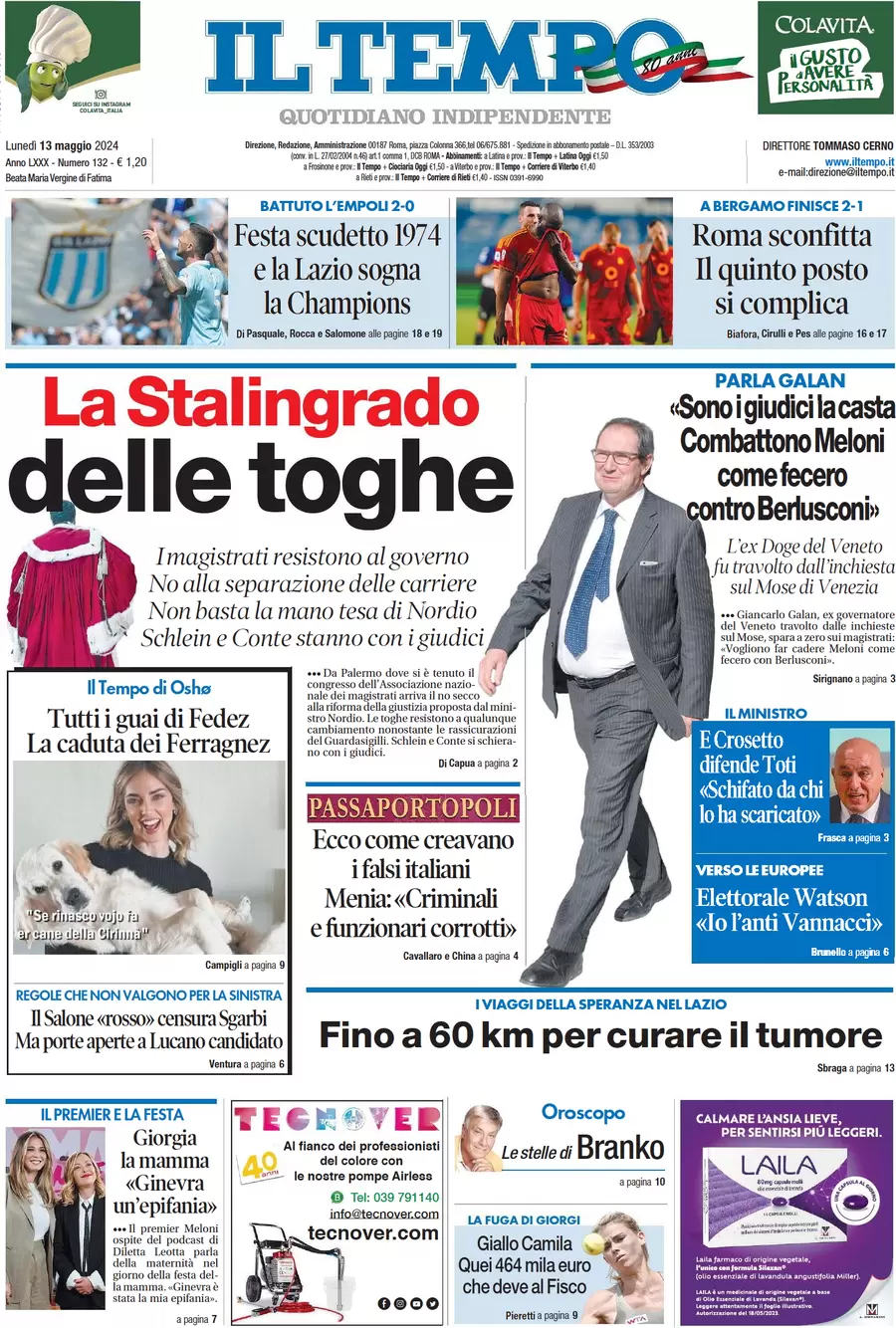 anteprima della prima pagina di il-tempo del 13/05/2024